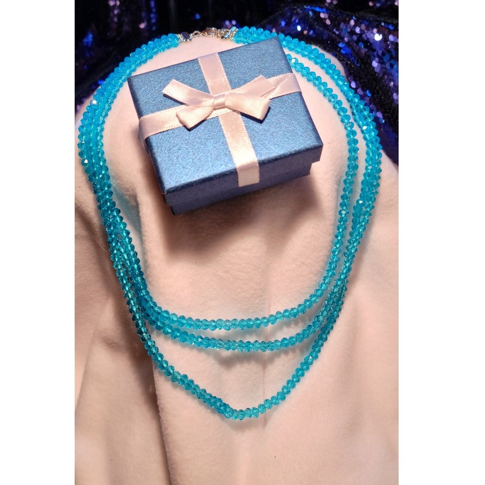 New Handmade Three Strand Teal Austrian Crystal Bead‎ Necklace Toggle Clasp